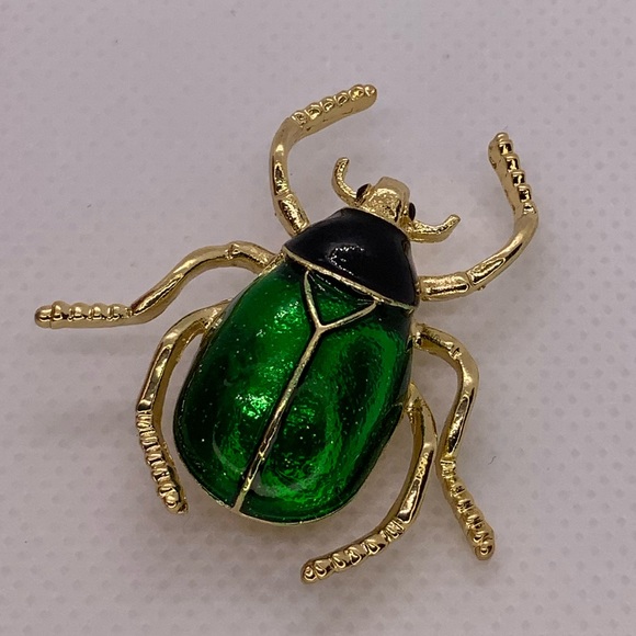 Retro Green Insect Scarab Beetle Egypt Style Brooch - Picture 1 of 7